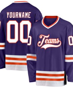 Custom Purple White-Orange Hockey Jersey