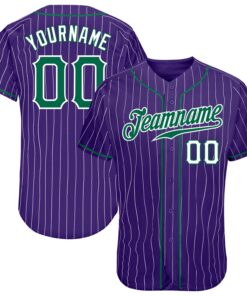 Custom Purple White Pinstripe Kelly Green-White Authentic Baseball Jersey