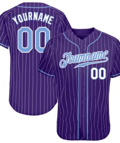 Custom Purple White Pinstripe Light Blue-White Authentic Baseball Jersey