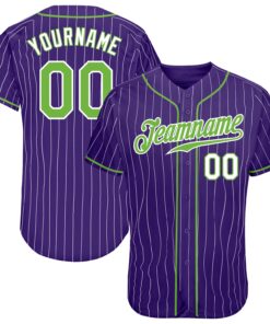 Custom Purple White Pinstripe Neon Green-White Authentic Baseball Jersey