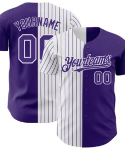 Custom Purple White-Purple Pinstripe Authentic Split Fashion Baseball Jersey