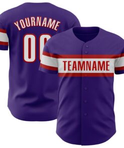 Custom Purple White-Red Authentic Baseball Jersey