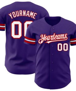 Custom Purple White-Red Authentic Baseball Jersey