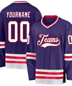 Custom Purple White-Red Hockey Jersey
