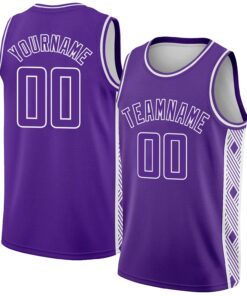 Custom Purple White Side Panel Abstract Lines Authentic City Edition Basketball Jersey