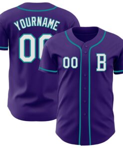 Custom Purple White-Teal Authentic Baseball Jersey