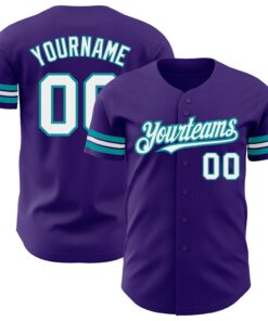 Custom Purple White-Teal Authentic Baseball Jersey