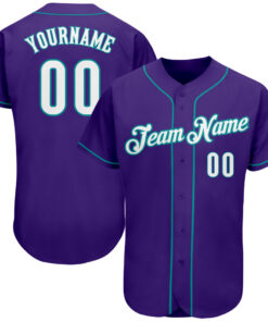 Custom Purple White-Teal Authentic Baseball Jersey