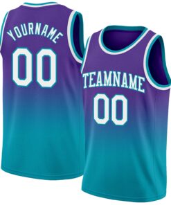 Custom Purple White-Teal Authentic Fade Fashion Basketball Jersey