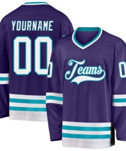 Custom Purple White-Teal Hockey Jersey