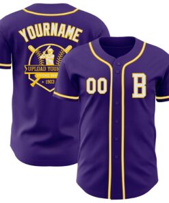 Custom Purple White-Yellow Authentic Baseball Jersey