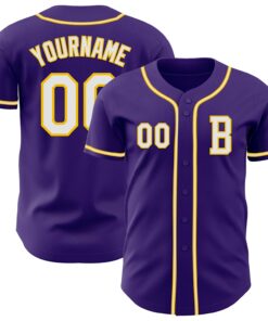 Custom Purple White-Yellow Authentic Baseball Jersey