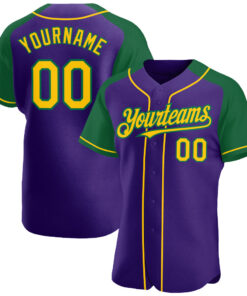 Custom Purple Yellow-Kelly Green Authentic Raglan Sleeves Baseball Jersey