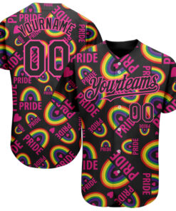Custom Rainbow For Pride Month Love Is Love LGBT 3D Authentic Baseball Jersey