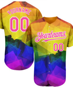 Custom Rainbow For Pride Month Love Is Love LGBT 3D Authentic Baseball Jersey