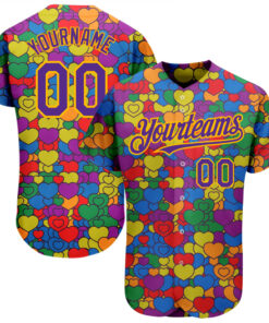 Custom Rainbow For Pride Month Love Is Love LGBT 3D Authentic Baseball Jersey