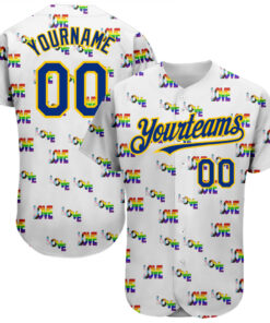 Custom Rainbow For Pride Month Love Is Love LGBT 3D Authentic Baseball Jersey