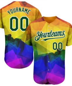 Custom Rainbow For Pride Month Love Is Love LGBT 3D Authentic Baseball Jersey