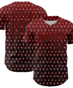 Custom Red Black 3D Pattern Design Gothic Style Devil Authentic Baseball Jersey