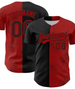 Custom Red Black 3D Pattern Design Gothic Style Rose Authentic Baseball Jersey