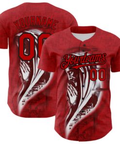 Custom Red Black 3D Pattern Design Religion Jesus Christc Authentic Baseball Jersey