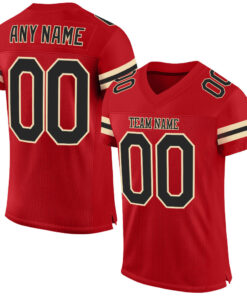 Custom Red Black-Cream Mesh Authentic Football Jersey