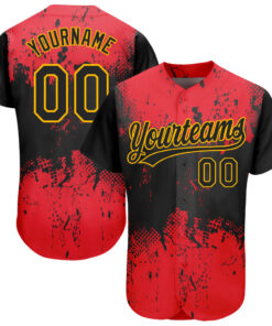 Custom Red Black-Gold 3D Pattern Design Authentic Baseball Jersey