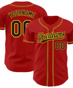 Custom Red Black-Gold Authentic Baseball Jersey