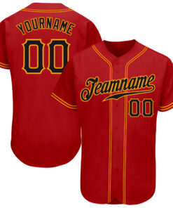 Custom Red Black-Gold Authentic Baseball Jersey