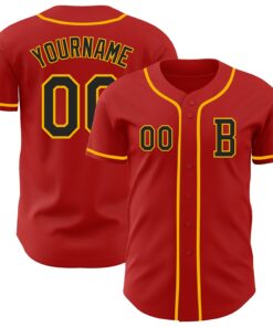 Custom Red Black-Gold Authentic Baseball Jersey