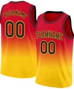 Custom Red Black-Gold Authentic Fade Fashion Basketball Jersey