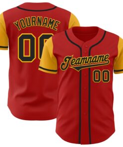 Custom Red Black-Gold Authentic Two Tone Baseball Jersey