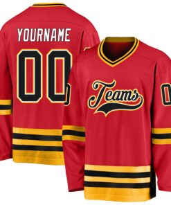 Custom Red Black-Gold Hockey Jersey