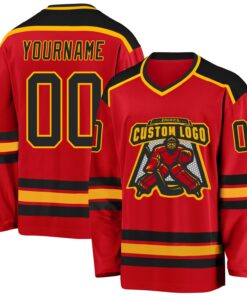 Custom Red Black-Gold Hockey Jersey