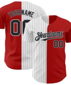 Custom Red Black-Gray Pinstripe Authentic Split Fashion Baseball Jersey