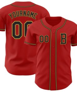 Custom Red Black-Old Gold Authentic Baseball Jersey