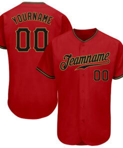 Custom Red Black-Old Gold Authentic Baseball Jersey