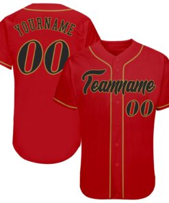 Custom Red Black-Old Gold Authentic Baseball Jersey