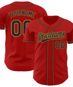 Custom Red Black-Old Gold Authentic Baseball Jersey