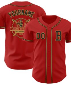 Custom Red Black-Old Gold Authentic Baseball Jersey