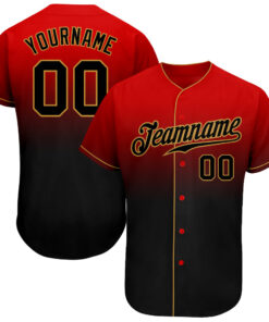 Custom Red Black-Old Gold Authentic Fade Fashion Baseball Jersey