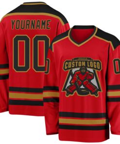 Custom Red Black-Old Gold Hockey Jersey