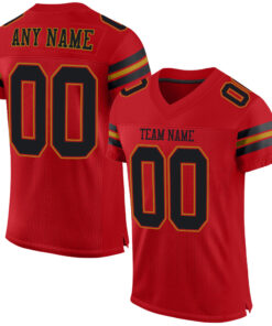 Custom Red Black-Old Gold Mesh Authentic Football Jersey