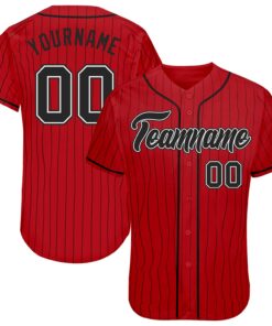 Custom Red Black Pinstripe Black-White Authentic Baseball Jersey