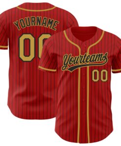Custom Red Black Pinstripe Old Gold Authentic Baseball Jersey