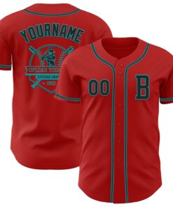 Custom Red Black-Teal Authentic Baseball Jersey
