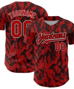Custom Red Black-White 3D Pattern Design Abstract Fluid Authentic Baseball Jersey