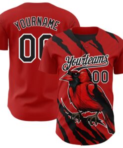 Custom Red Black-White 3D Pattern Design Animal Cardinal Bird Authentic Baseball Jersey