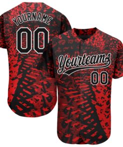 Custom Red Black-White 3D Pattern Design Authentic Baseball Jersey