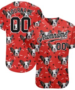 Custom Red Black-White 3D Pattern Design Dogs Authentic Baseball Jersey
